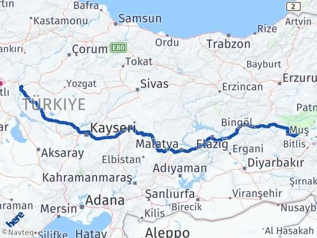 Kırıkkale Korkut Muş Arası Kaç Km - Yol Haritası