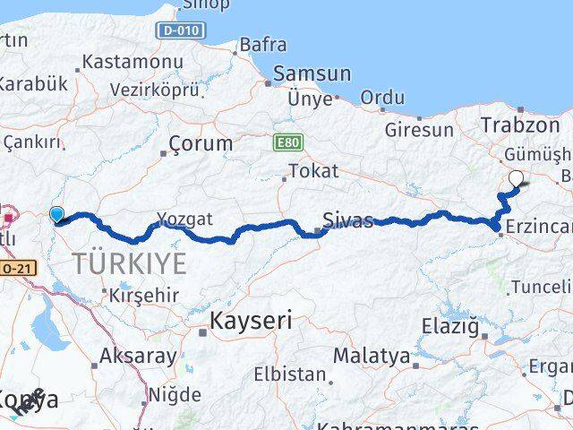 Kırıkkale Köse Gümüşhane Arası Kaç Km - Yol Haritası
