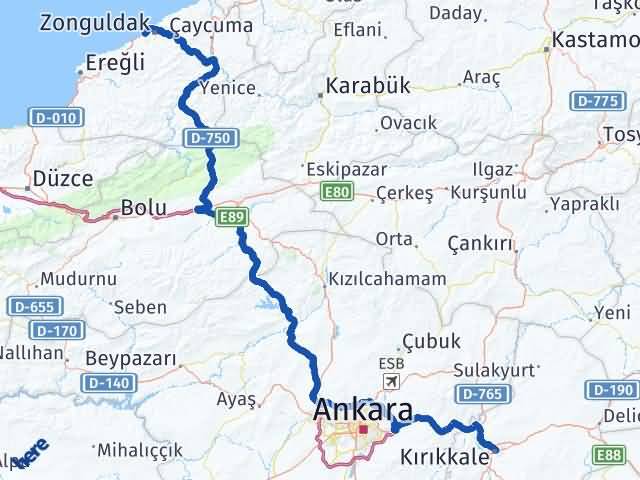 Kırıkkale Kozlu Zonguldak Arası Kaç Km - Yol Haritası