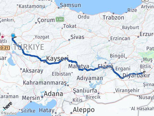 Kırıkkale Kozluk Batman Arası Kaç Km - Yol Haritası