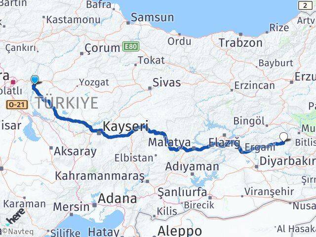 Kırıkkale Kulp Diyarbakır Arası Kaç Km - Yol Haritası