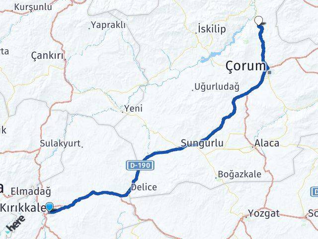 Kırıkkale Laçin Çorum Arası Kaç Km - Yol Haritası