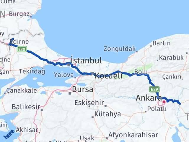 Kırıkkale Lalapaşa Edirne Arası Kaç Km - Yol Haritası