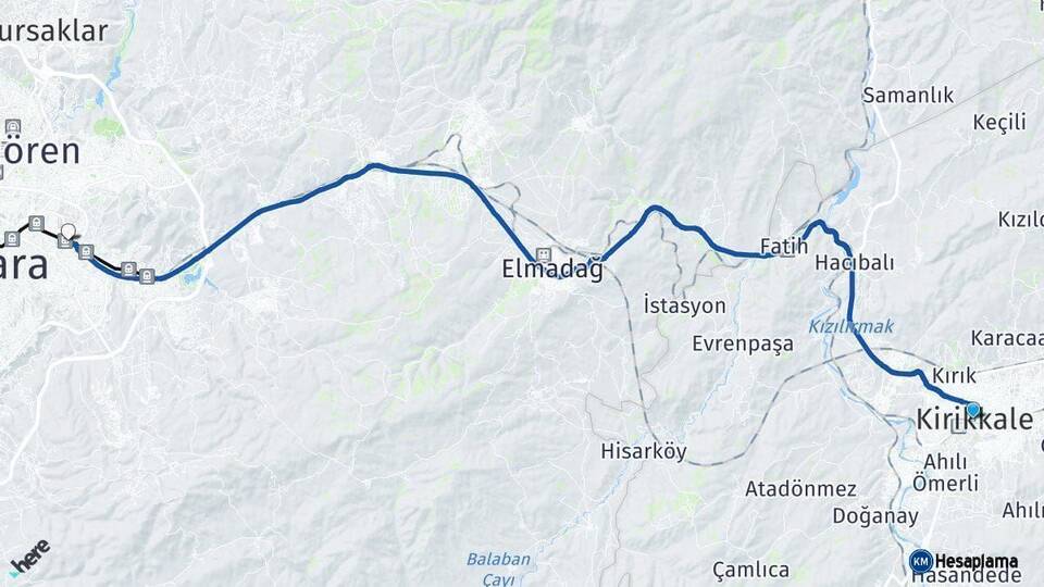 Kırıkkale Mamak Ankara Arası Kaç Km - Yol Haritası