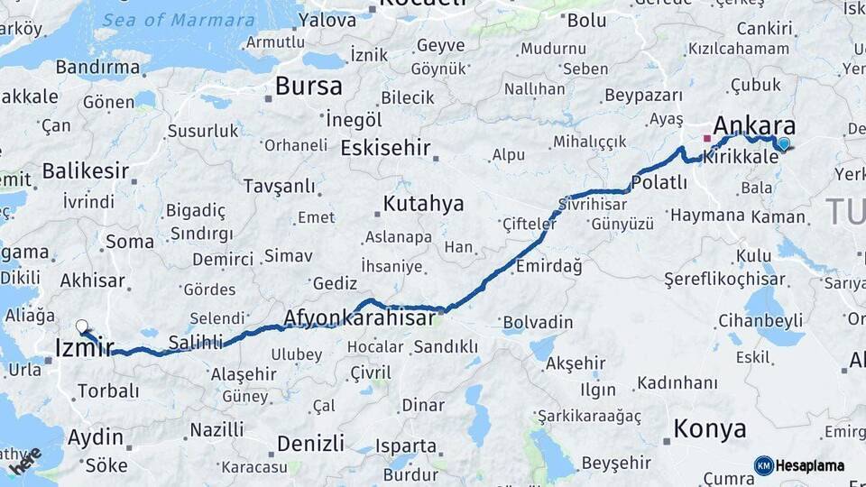 Kırıkkale Manisa Arası Kaç Km - Yol Haritası