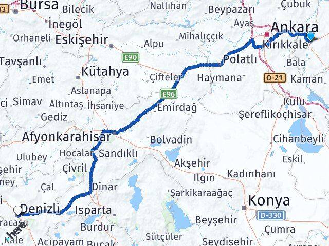 Kırıkkale Merkezefendi Denizli Arası Kaç Km - Yol Haritası