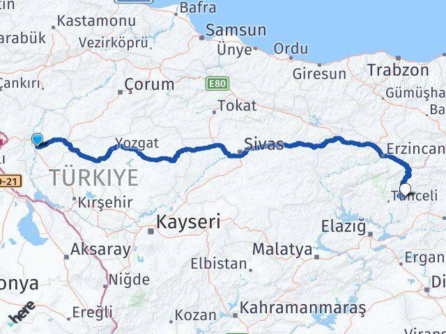 Kırıkkale Nazımiye Tunceli Arası Kaç Km - Yol Haritası
