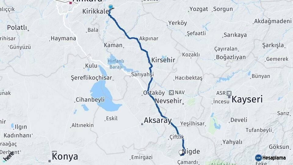 Kırıkkale Niğde Arası Kaç Km - Yol Haritası