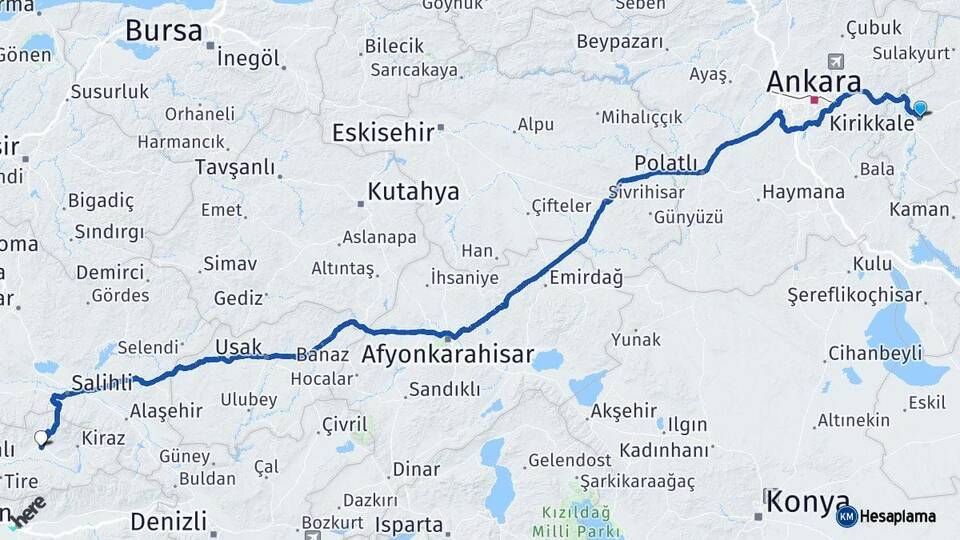 Kırıkkale Ödemiş İzmir Arası Kaç Km - Yol Haritası
