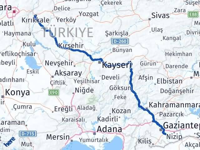 Kırıkkale Oğuzeli Gaziantep Arası Kaç Km - Yol Haritası