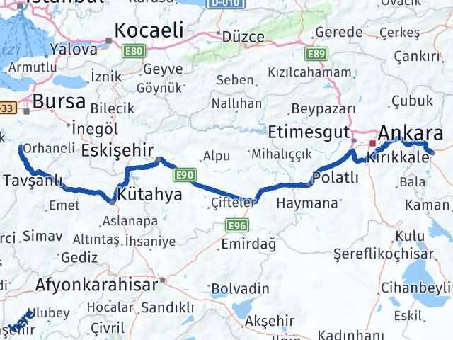 Kırıkkale Orhaneli Bursa Arası Kaç Km - Yol Haritası