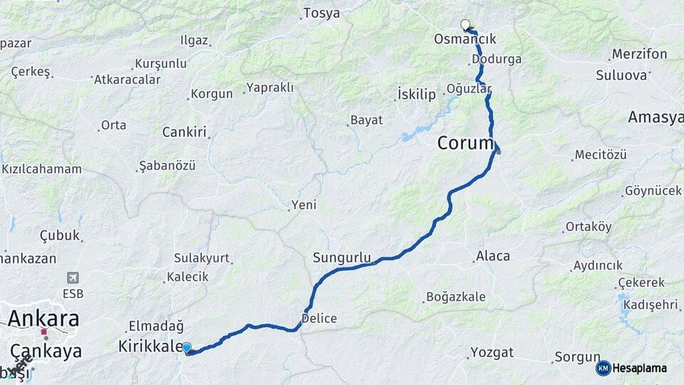 Kırıkkale Osmancık Arası Kaç Km - Yol Tarifi