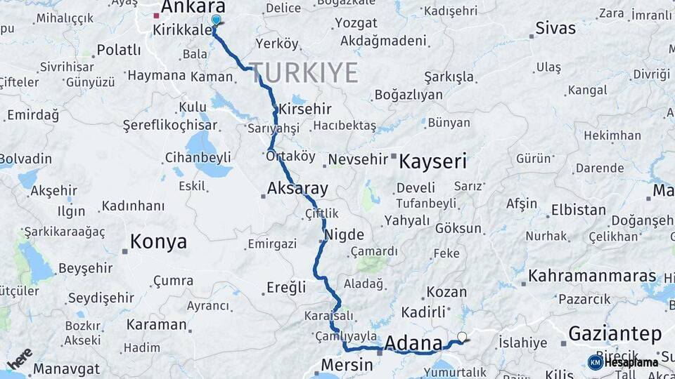 Kırıkkale Osmaniye Arası Kaç Km - Yol Haritası