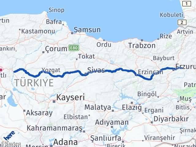 Kırıkkale Pasinler Erzurum Arası Kaç Km - Yol Haritası