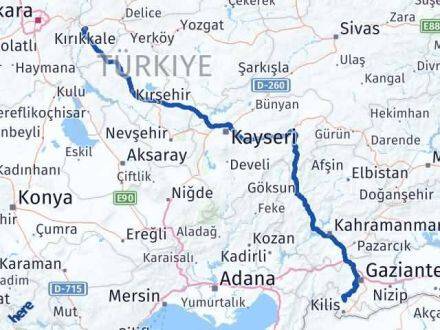 Kırıkkale Polateli Kilis Arası Kaç Km - Yol Haritası