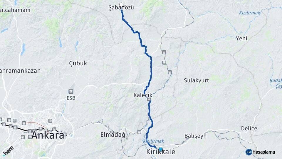 Kırıkkale Şabanözü Çankırı Arası Kaç Km - Yol Haritası