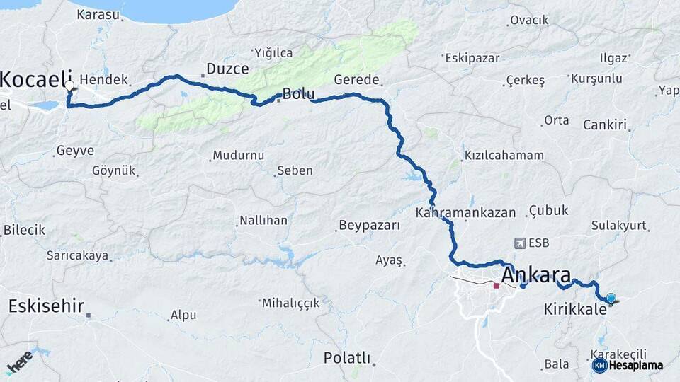 Kırıkkale Sakarya Arası Kaç Km - Yol Haritası