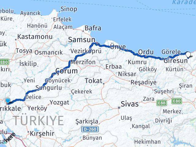 Kırıkkale Şalpazarı Trabzon Arası Kaç Km - Yol Haritası