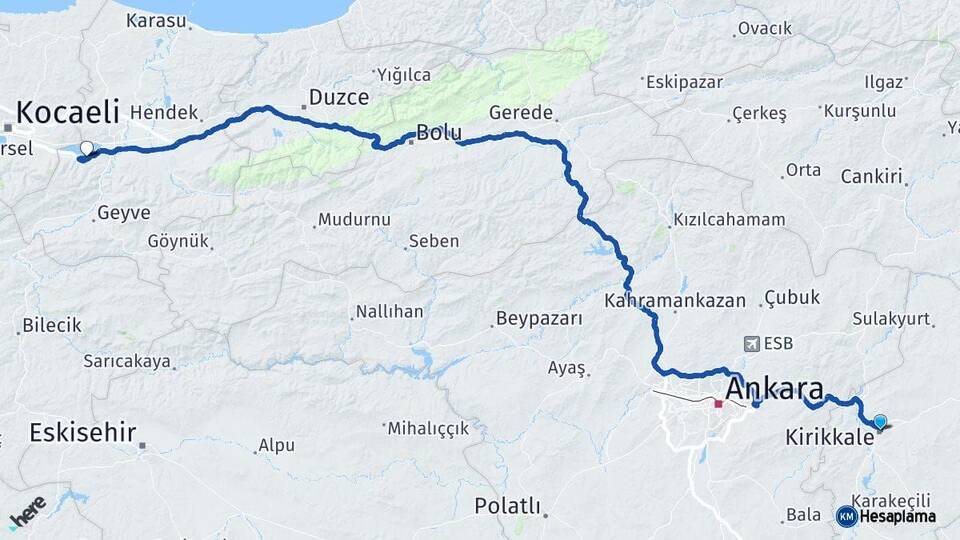 Kırıkkale Sapanca Sakarya Arası Kaç Km - Yol Haritası