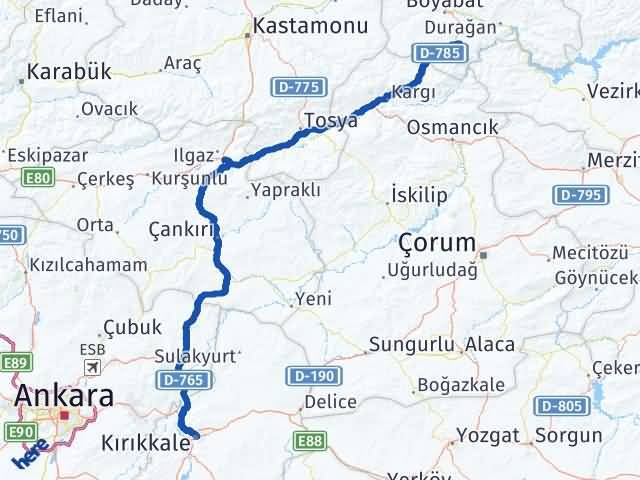 Kırıkkale Saraydüzü Sinop Arası Kaç Km - Yol Haritası