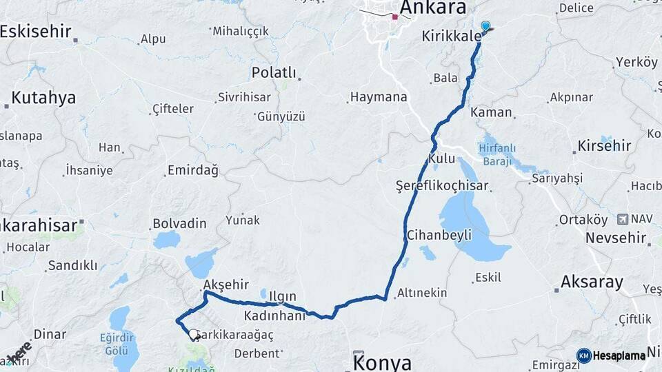 Kırıkkale Şarkikaraağaç Isparta Arası Kaç Km - Yol Haritası