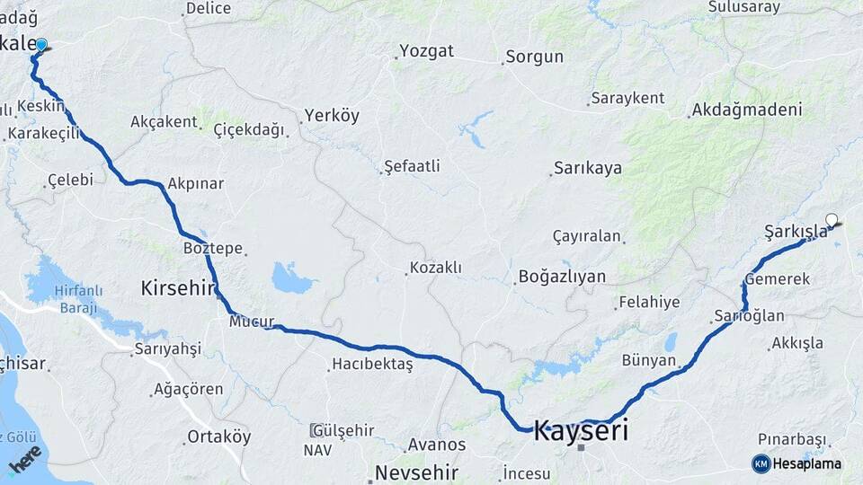 Kırıkkale Şarkışla Sivas Arası Kaç Km - Yol Haritası