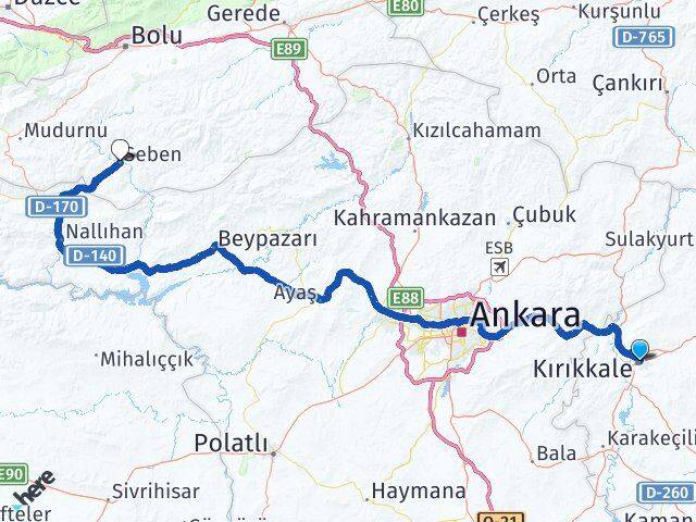 Kırıkkale Seben Bolu Arası Kaç Km - Yol Haritası
