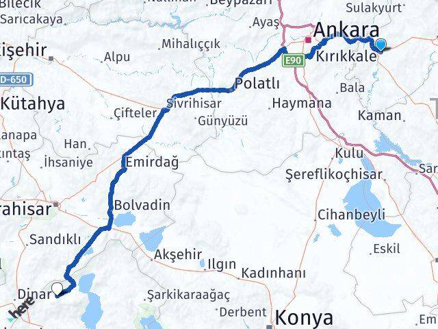 Kırıkkale Senirkent Isparta Arası Kaç Km - Yol Haritası