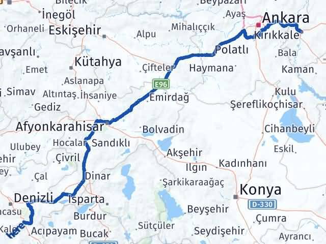 Kırıkkale Serinhisar Denizli Arası Kaç Km - Yol Haritası