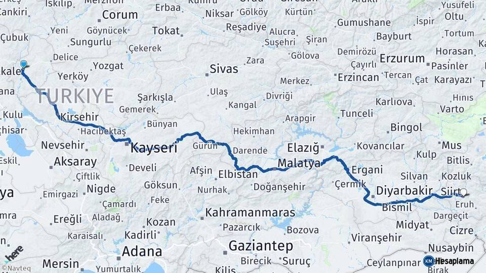 Kırıkkale Siirt Arası Kaç Km - Yol Haritası