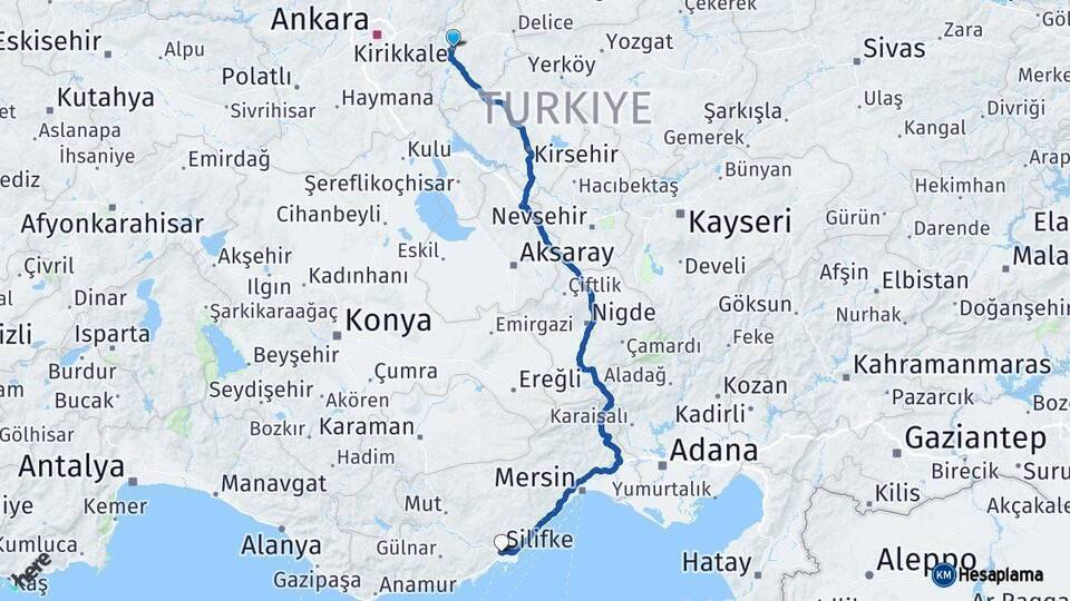 Kırıkkale Silifke Mersin Arası Kaç Km - Yol Haritası