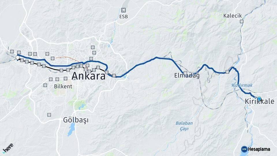 Kırıkkale Sincan Ankara Arası Kaç Km - Yol Haritası