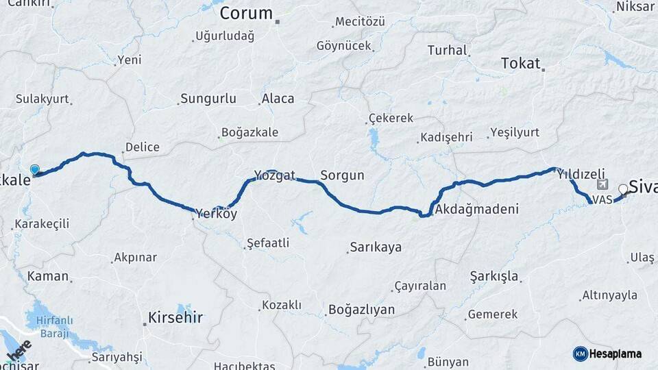 Kırıkkale Sivas Arası Kaç Km - Yol Haritası