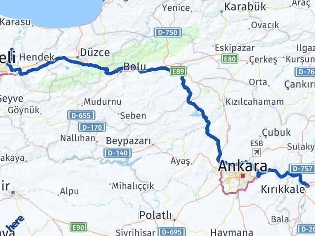 Kırıkkale Söğütlü Sakarya Arası Kaç Km - Yol Haritası