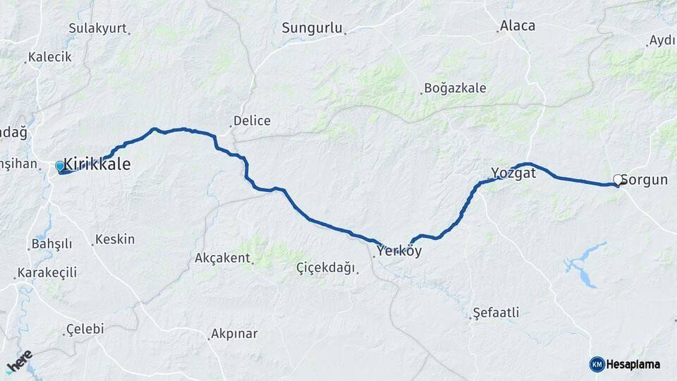 Kırıkkale Sorgun Yozgat Arası Kaç Km - Yol Haritası