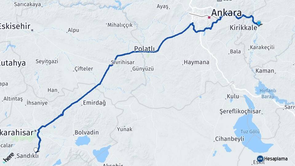 Kırıkkale Şuhut Afyonkarahisar Arası Kaç Km - Yol Haritası
