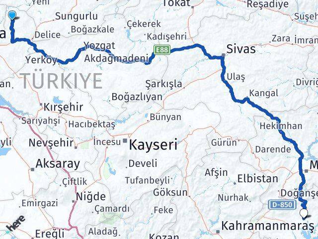 Kırıkkale Sulakyurt Adıyaman Arası Kaç Km - Yol Haritası
