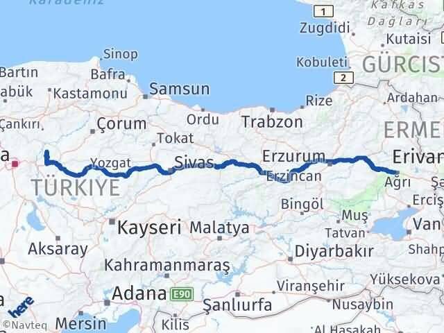 Kırıkkale Sulakyurt Ağrı Arası Kaç Km - Yol Haritası