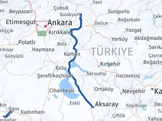 Kırıkkale Sulakyurt Aksaray Arası Kaç Km - Yol Haritası