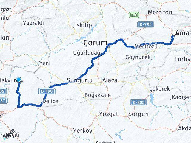 Kırıkkale Sulakyurt Amasya Arası Kaç Km - Yol Haritası