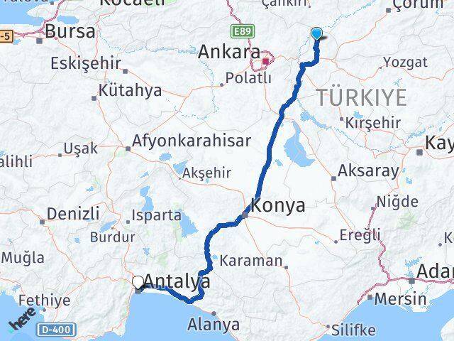 Kırıkkale Sulakyurt Antalya Arası Kaç Km - Yol Haritası