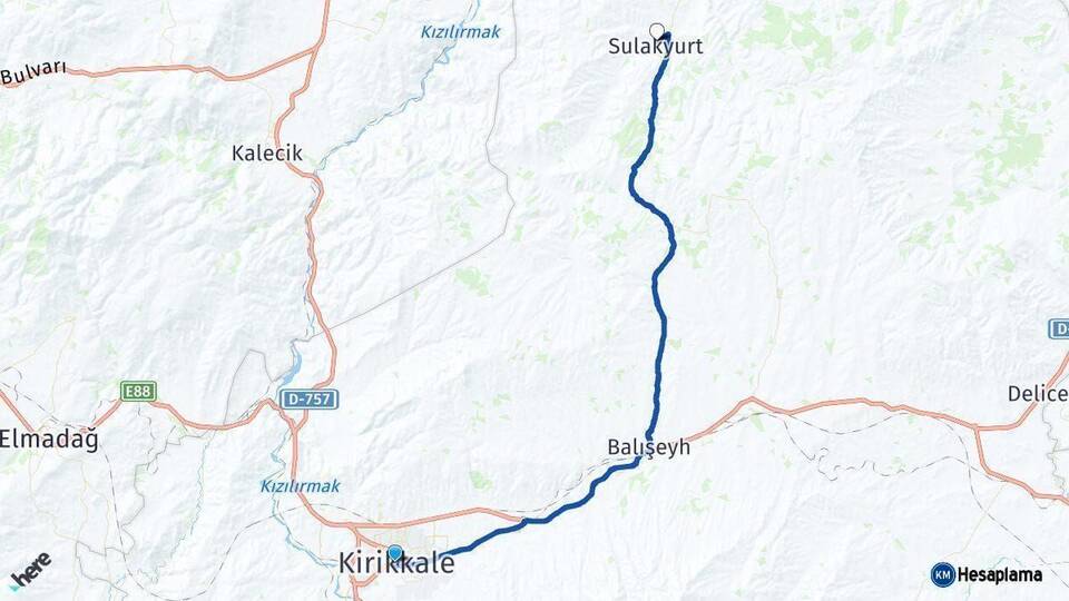Kırıkkale Sulakyurt Arası Kaç Km - Yol Haritası