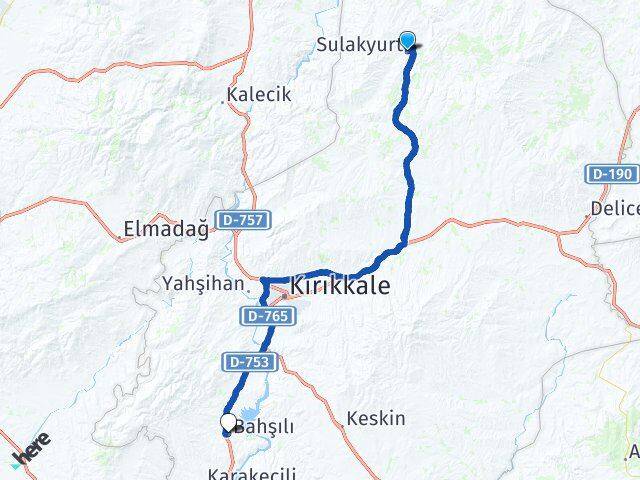 Kırıkkale Sulakyurt Bahşili Arası Kaç Km - Yol Haritası