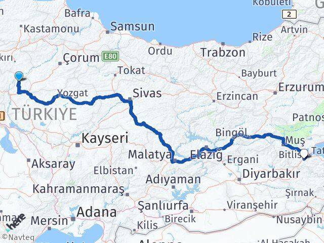 Kırıkkale Sulakyurt Bitlis Arası Kaç Km - Yol Haritası