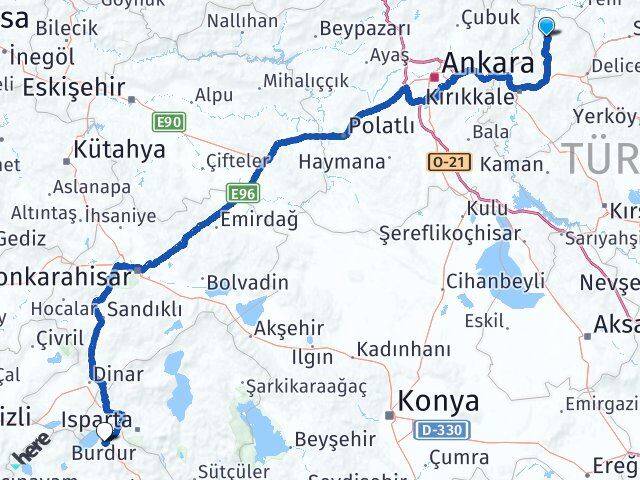 Kırıkkale Sulakyurt Burdur Arası Kaç Km - Yol Haritası