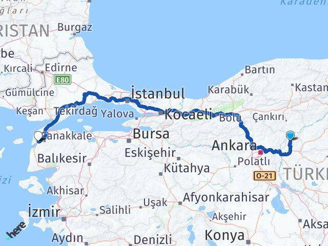 Kırıkkale Sulakyurt Çanakkale Arası Kaç Km - Yol Haritası