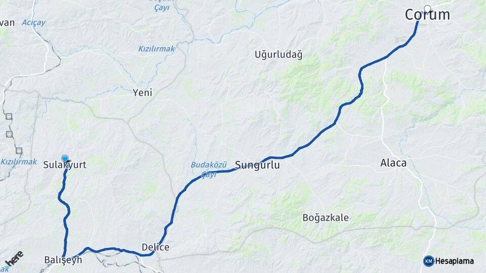 Kırıkkale Sulakyurt Çorum Arası Kaç Km - Yol Haritası