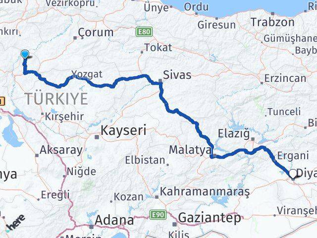 Kırıkkale Sulakyurt Diyarbakır Arası Kaç Km - Yol Haritası