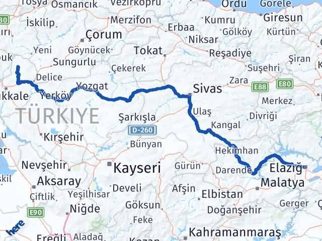 Kırıkkale Sulakyurt Elazığ Arası Kaç Km - Yol Haritası