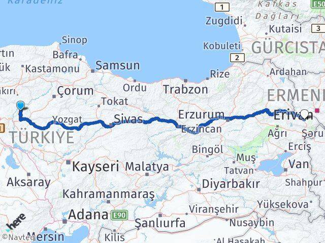 Kırıkkale Sulakyurt Iğdır Arası Kaç Km - Yol Haritası